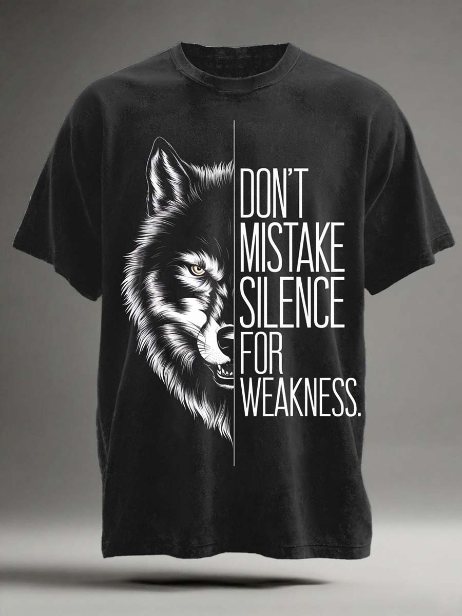 Silence is not weakness / Wolf Print Casual Short-Sleeve T-Shirt