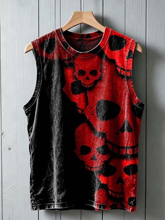 Red Skull Print Casual Tank Top