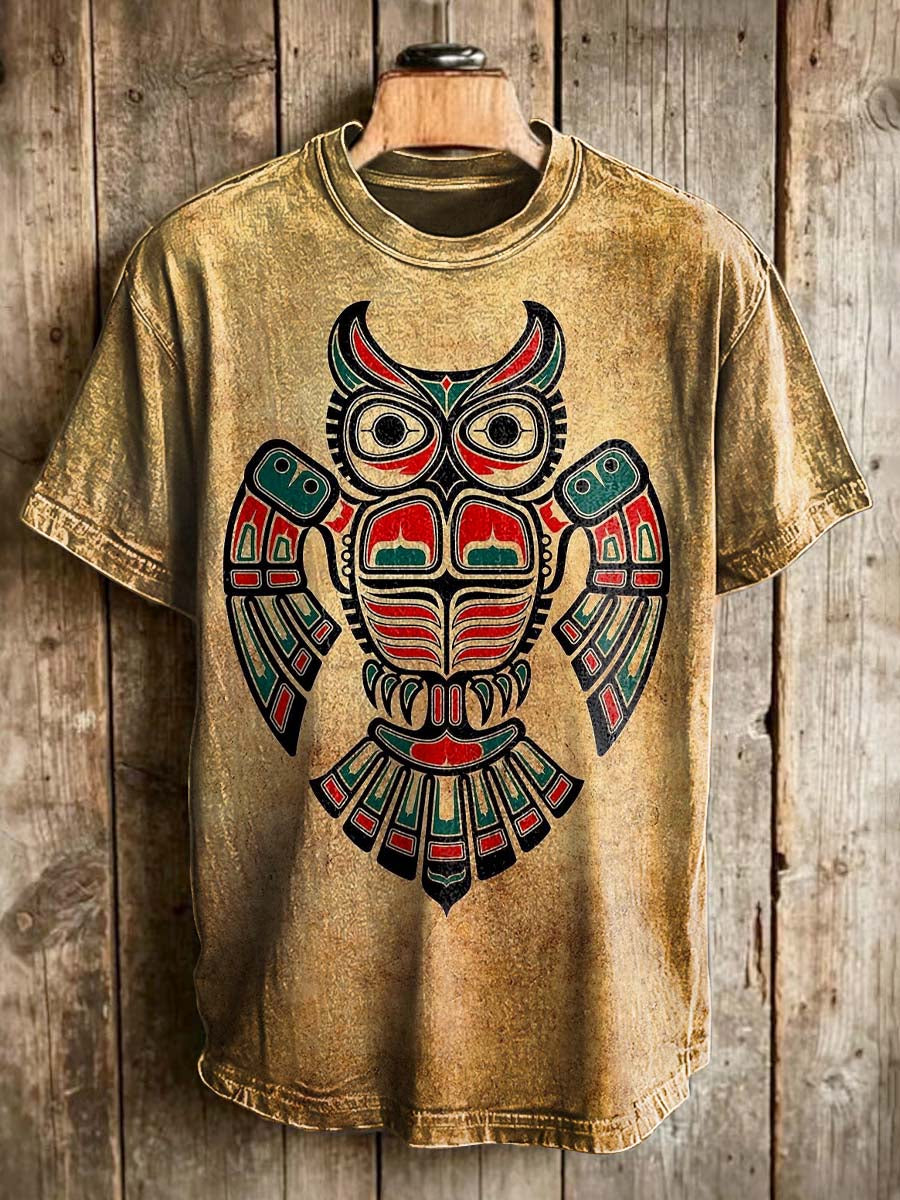 Totem Owl Print Casual Short-Sleeve T-Shirt