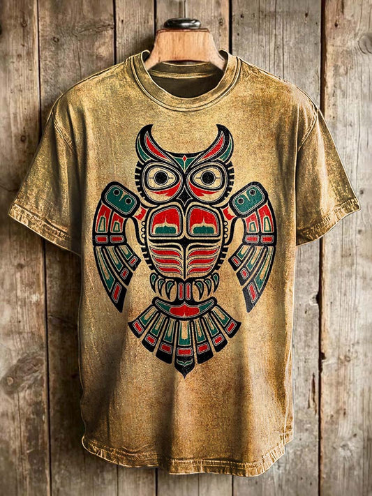 Totem Owl Print Casual Short-Sleeve T-Shirt