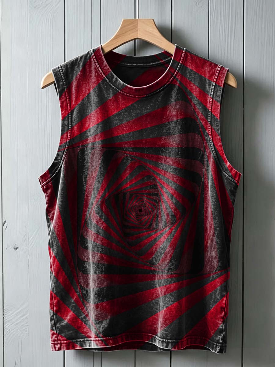 Optical Illusion Spiral Pattern Printed Casual Tank Top