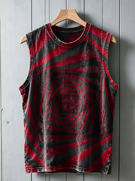 Optical Illusion Spiral Pattern Printed Casual Tank Top