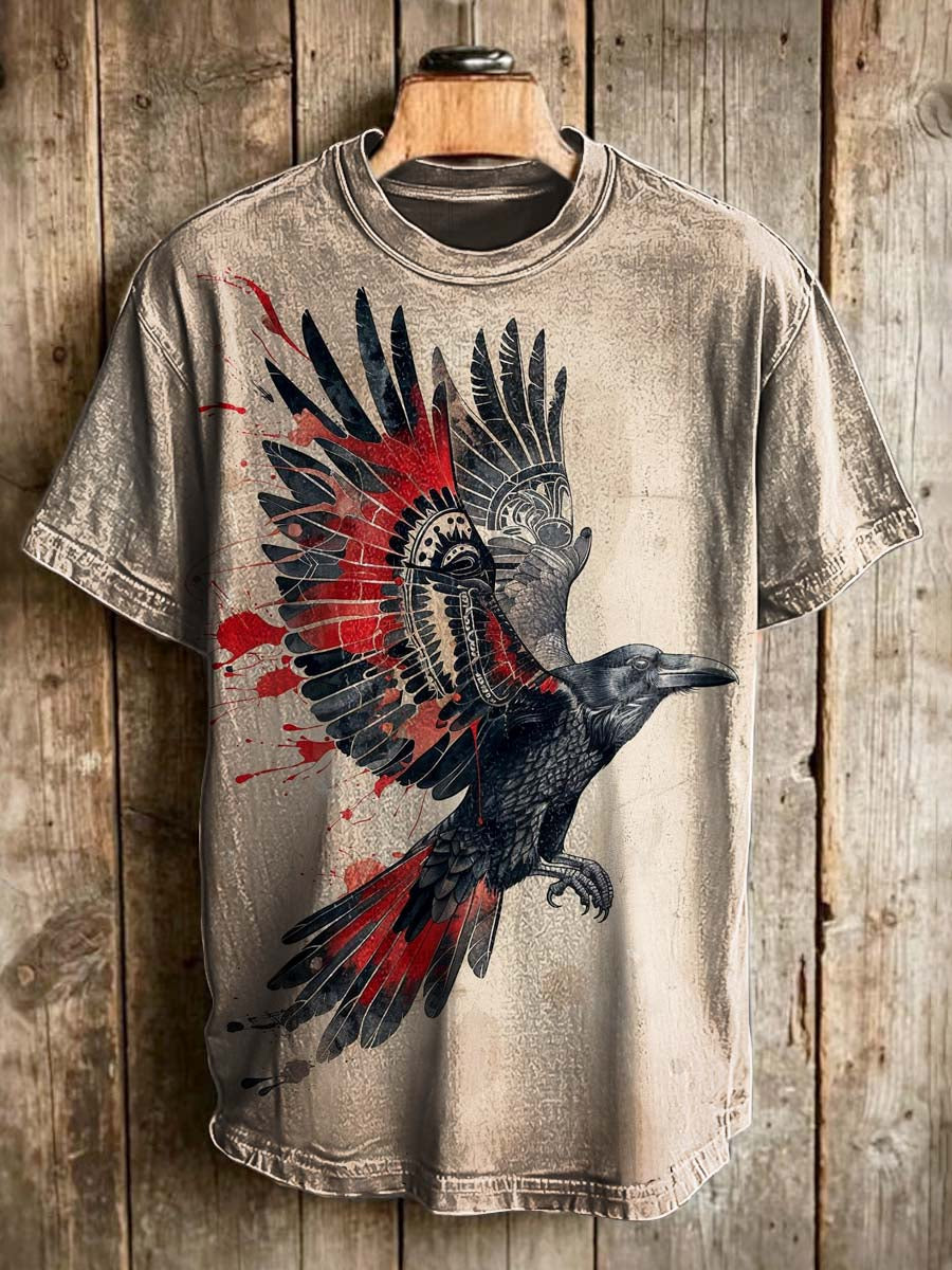 Tribal Raven Printed Casual Short-Sleeve T-Shirt