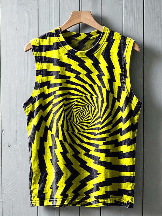 Jagged Spiral Print Casual Tank Top