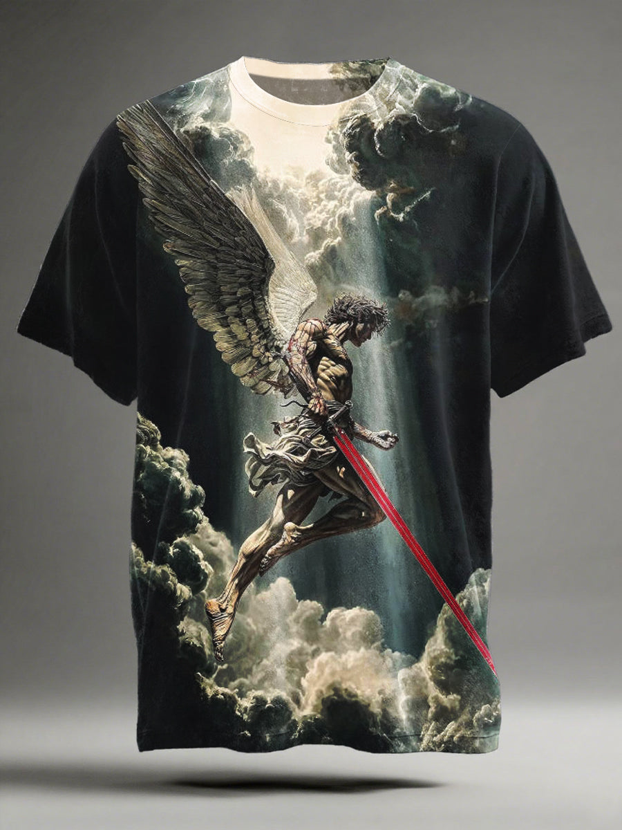 Angel in the Clouds: Printed Casual Short-Sleeve T-Shirt