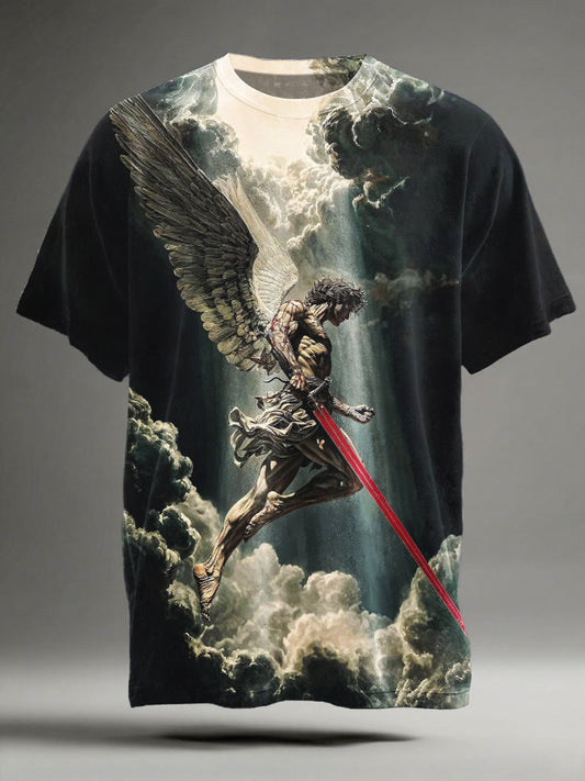 Angel in the Clouds: Printed Casual Short-Sleeve T-Shirt