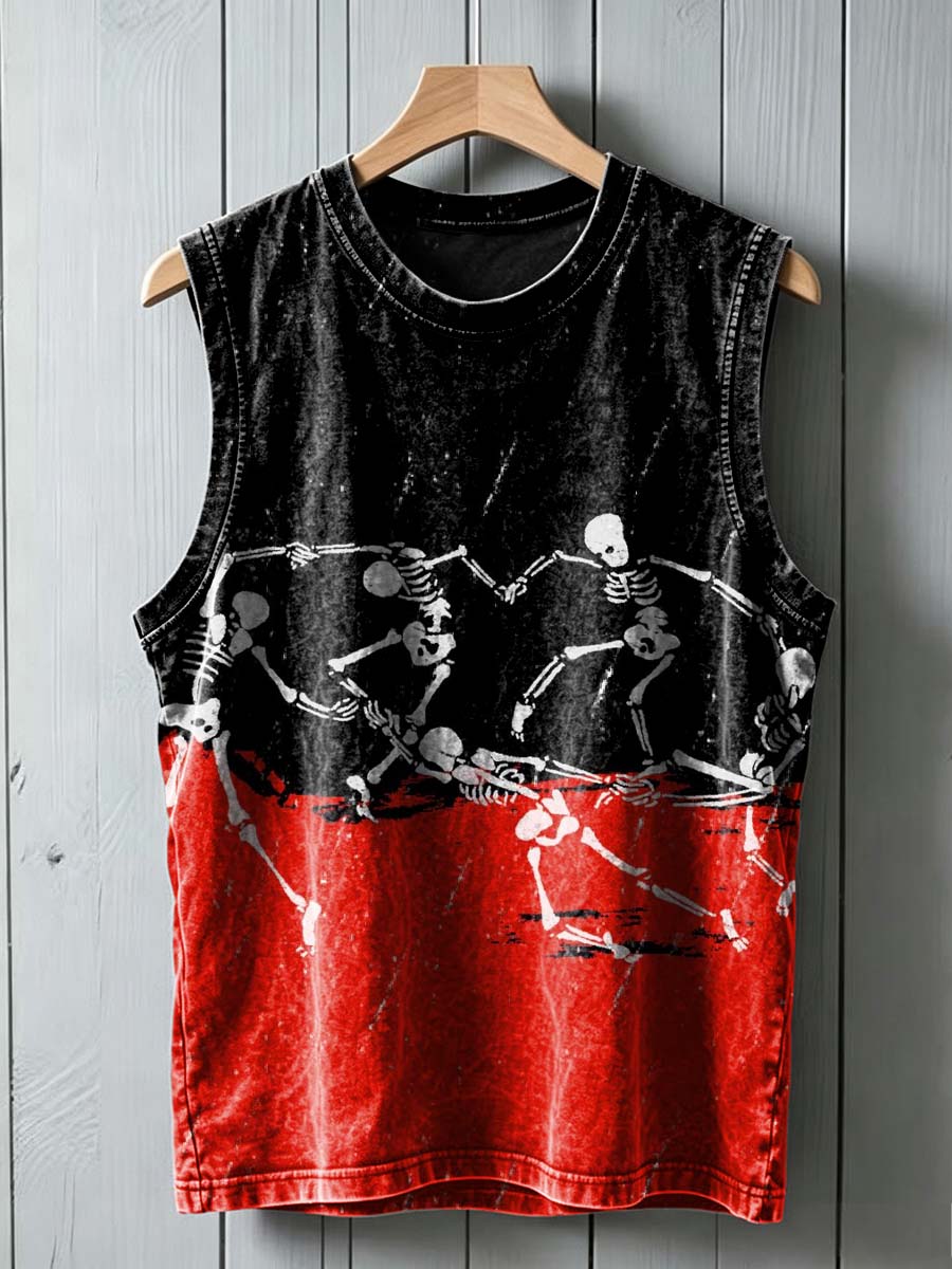 Dancing Skeleton Printed Casual Tank Top