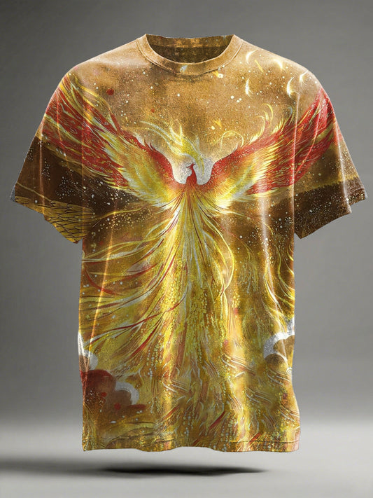 Gilded Phoenix Print Casual Short-Sleeve T-Shirt