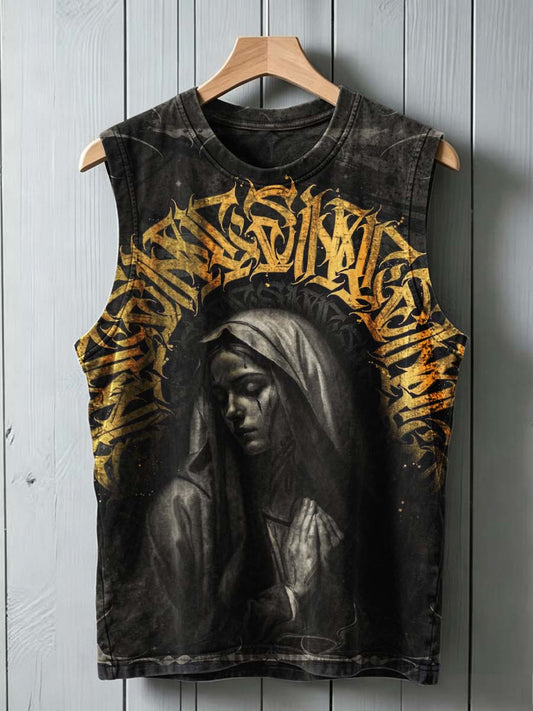 Dark Religious Art Style Printed Casual Tank Top
