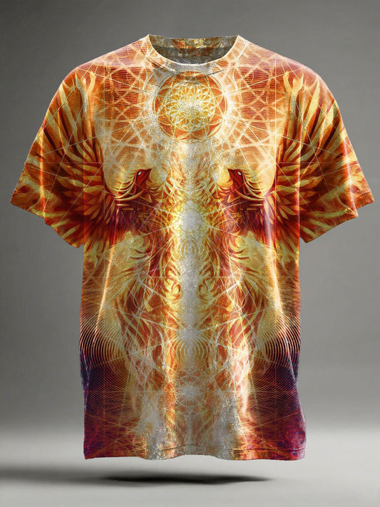 Geometric Phoenix Print Casual Short-Sleeve T-Shirt