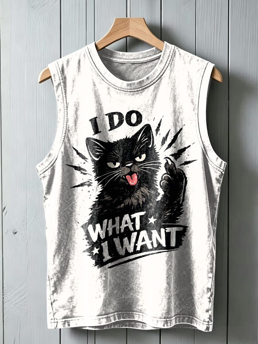 "I DO WHAT I WANT" Cat Print Casual Tank Top