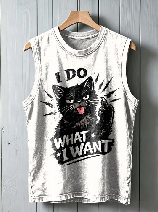 "I DO WHAT I WANT" Cat Print Casual Tank Top