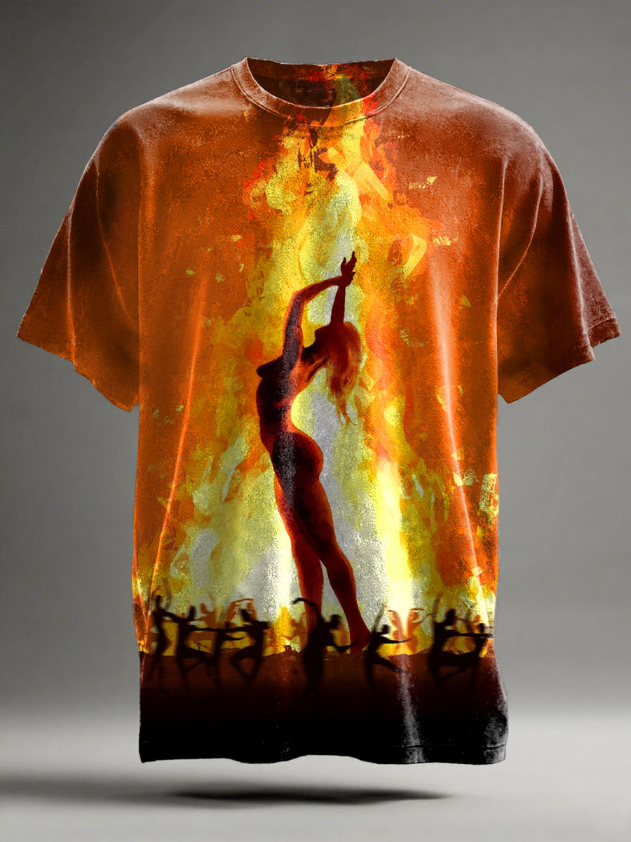 "Flame Dancer" Printed Casual Short-Sleeve T-Shirt