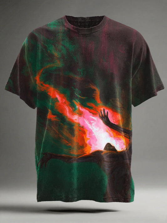 Abstract Flame Print Casual Short-Sleeve T-Shirt