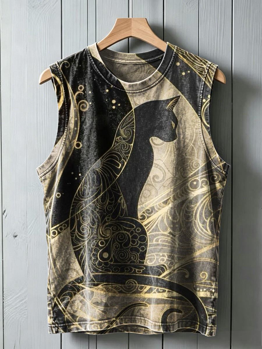 Mysterious Totem Cat Print Casual Tank Top