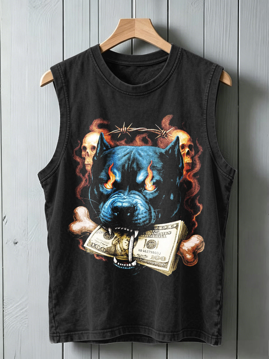 American Street Style "Vicious Dog" & Dollar Print Casual Tank Top