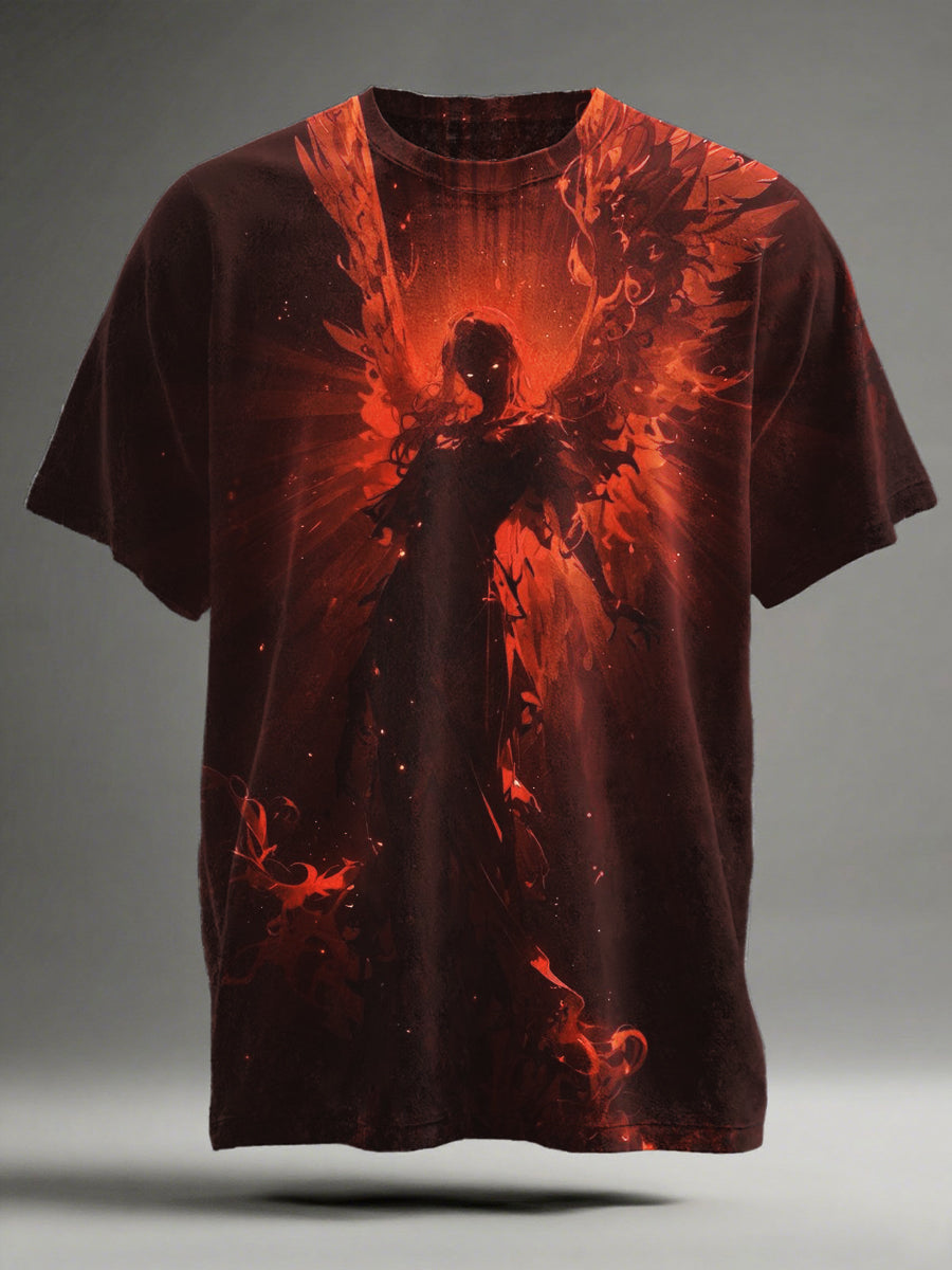 "Flaming Fallen Angel" Printed Casual Short-Sleeve T-Shirt