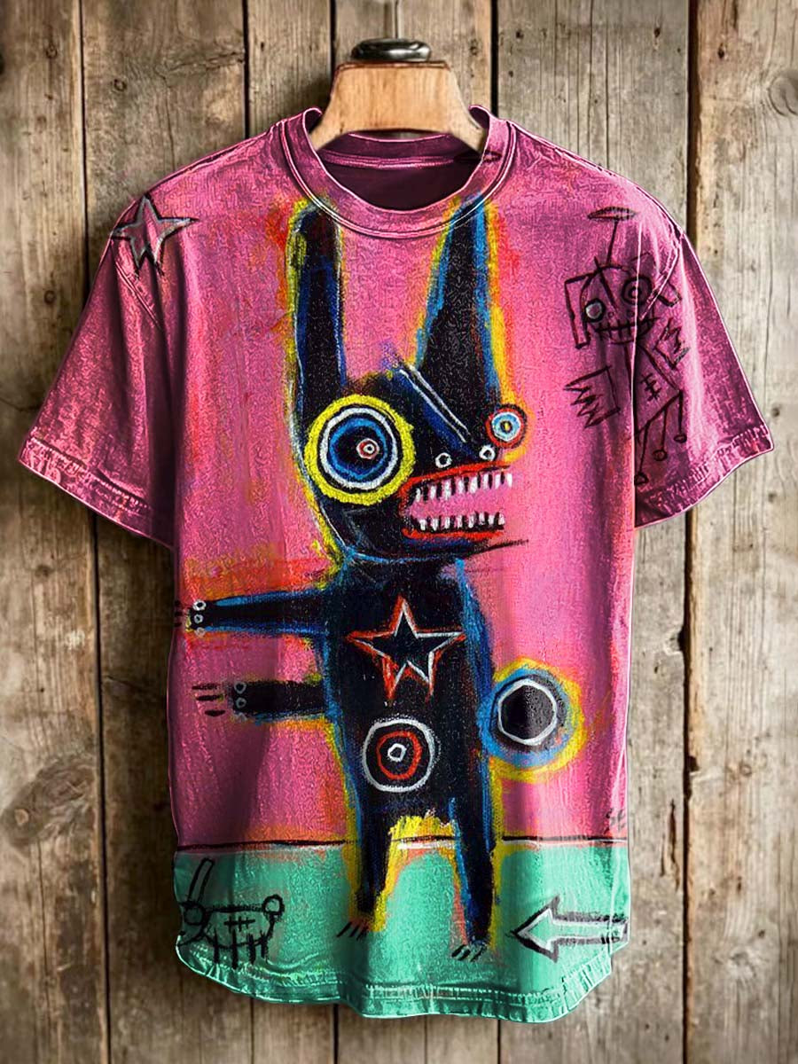 Graffiti Rabbit Print Casual Short-Sleeve T-Shirt