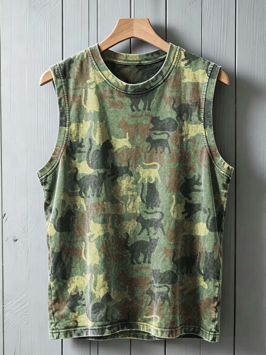 Cat Camouflage Print Casual Tank Top