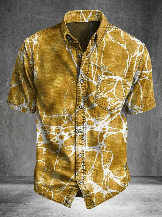 Retro-Textured Printed Casual Short-Sleeve Shirt