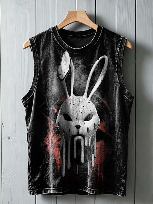 Dark Rabbit Mask Print Casual Tank Top