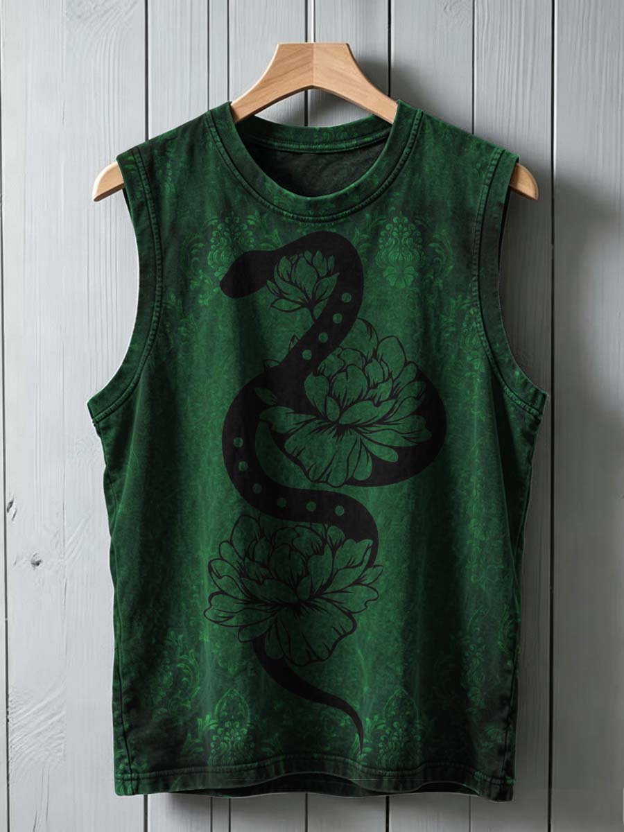 Retro Floral Snake Print Casual Tank Top
