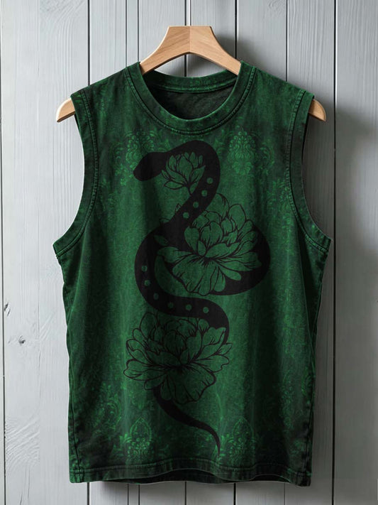 Retro Floral Snake Print Casual Tank Top