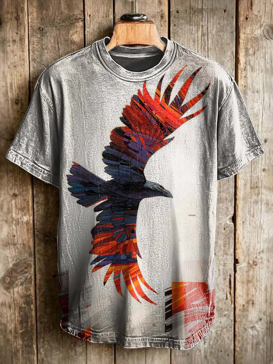 Tribal-Painted Crow Print Casual Short-Sleeve T-Shirt