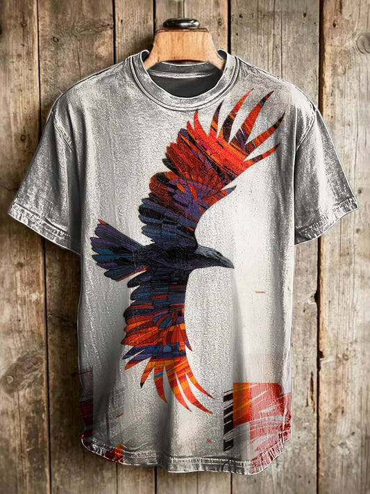Tribal-Painted Crow Print Casual Short-Sleeve T-Shirt