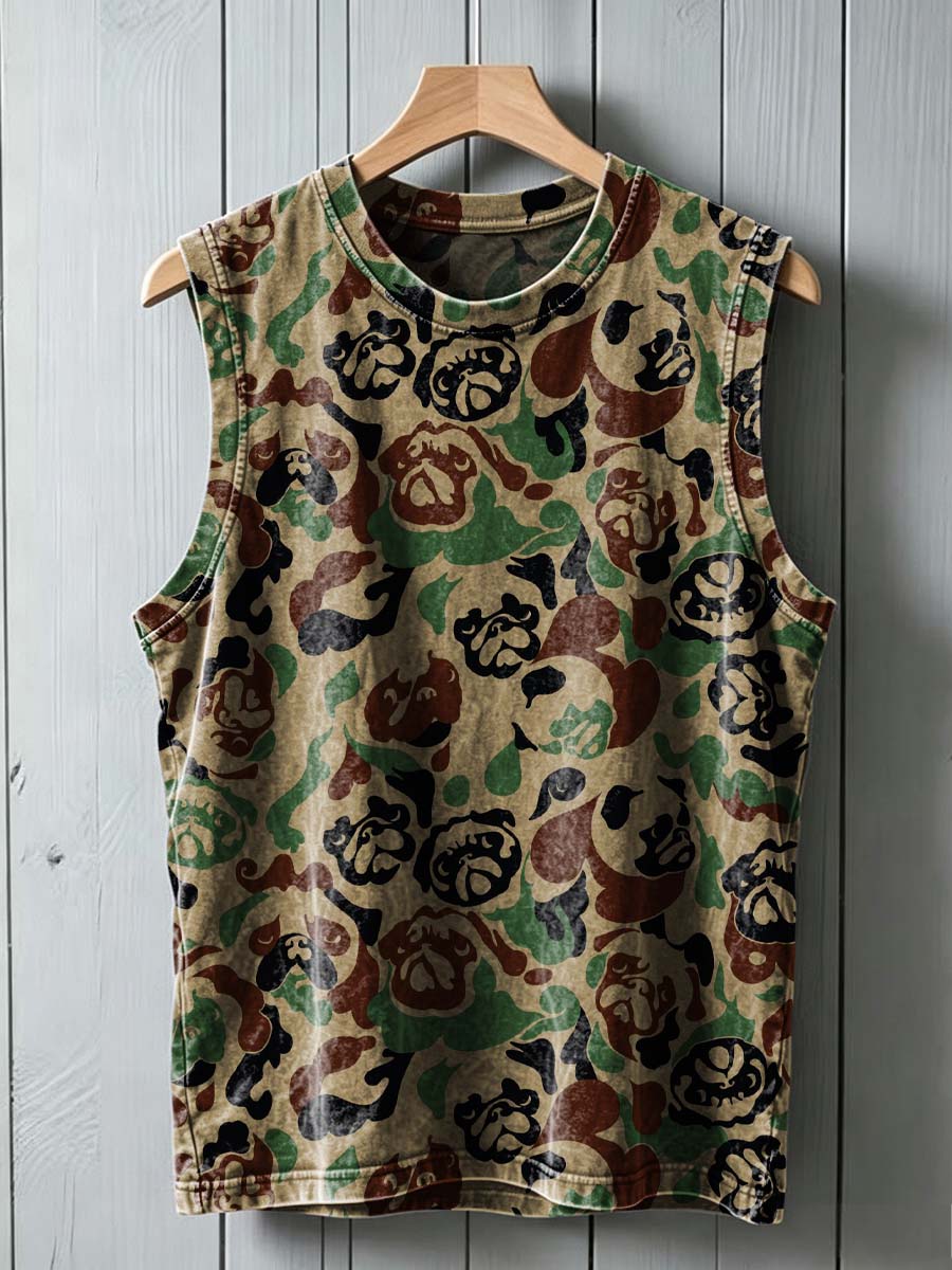 Puppy Camouflage Print Casual Tank Top