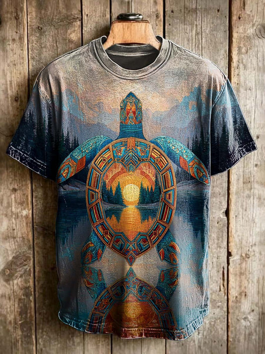 Sunset Turtle Print Casual Short-Sleeve T-Shirt
