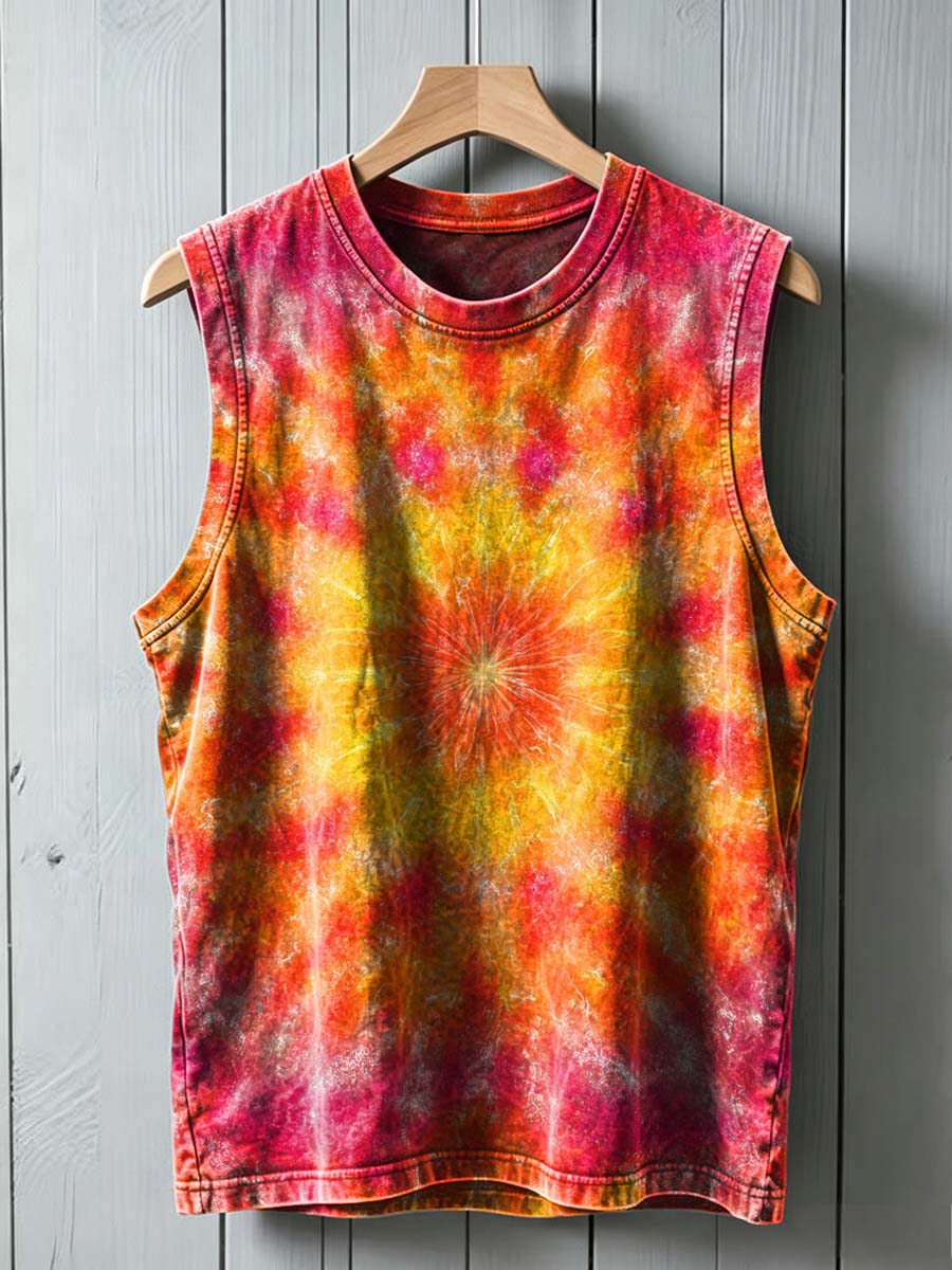 Rainbow Tie-Dye Printed Casual Tank Top