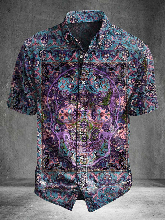 Paisley Skull Print Casual Short-Sleeve Shirt