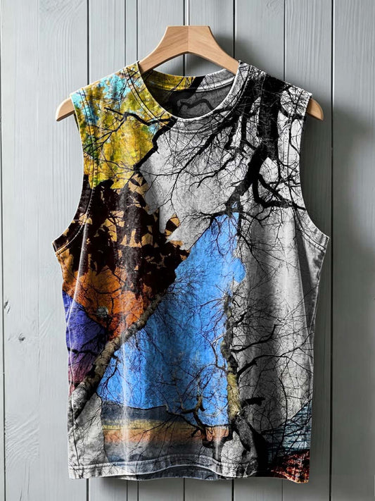 Forest Silhouette Printed Casual Tank Top