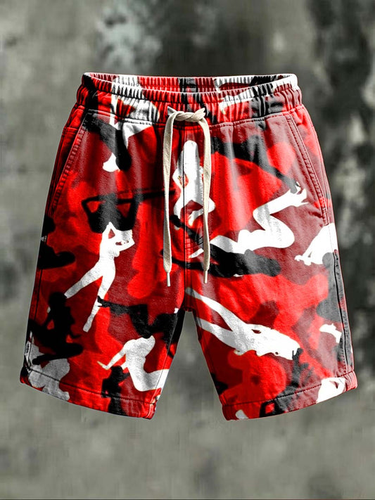 American-Style Abstract Camouflage Print Casual Shorts