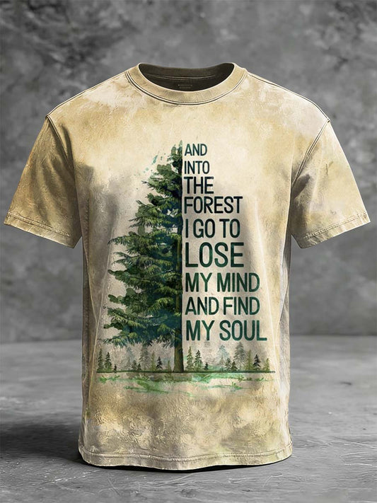 "Walking into the Forest" Watercolor Pine Tree Print Casual Short-Sleeve T-Shirt