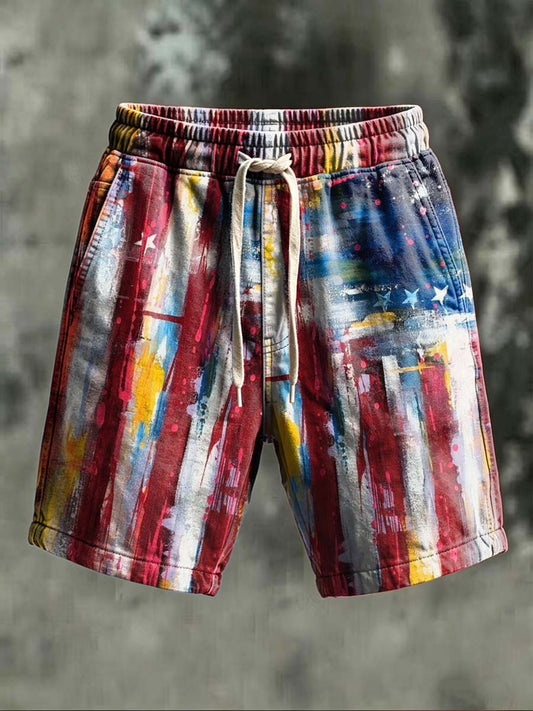 Distressed American Flag Print Casual Shorts