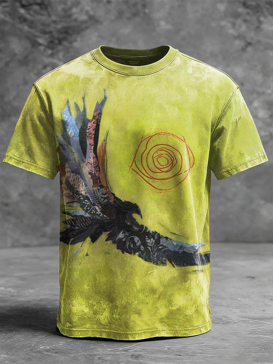 Artistic Crow Print Casual Short-Sleeve T-Shirt