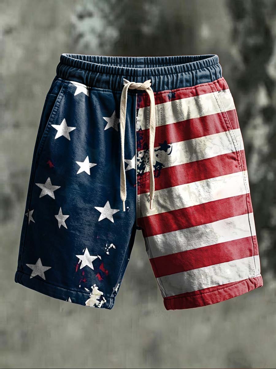Patchwork American Flag Print Casual Shorts