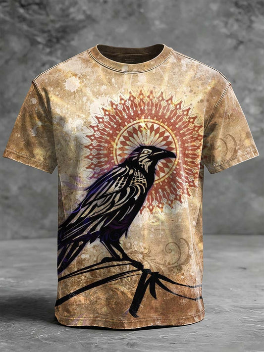 Tribal Totem Crow Print Casual Short-Sleeved T-Shirt