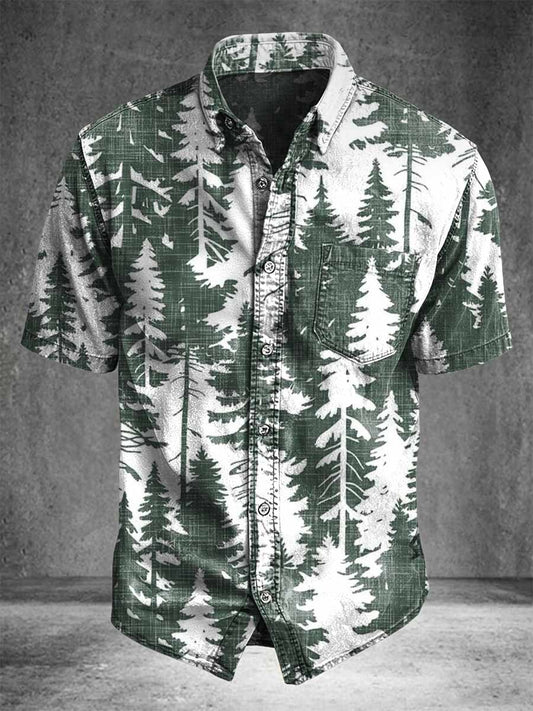 Distressed Pine Print Casual Short-Sleeved Shirt