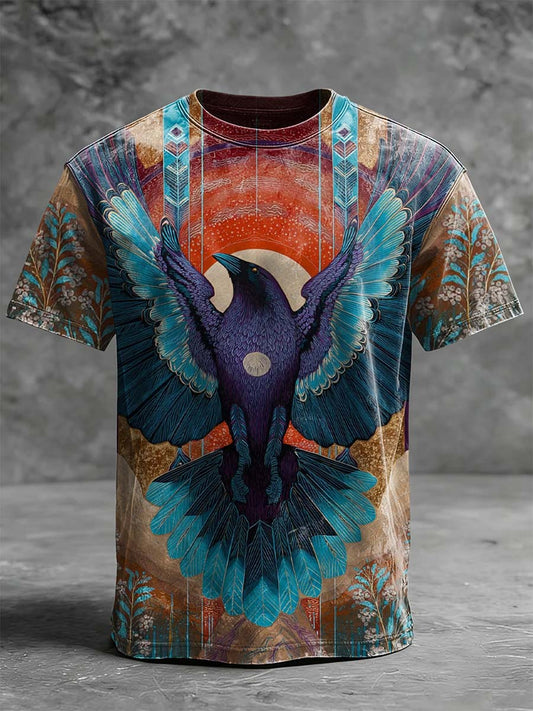 Tribal Sun Raven Print Casual Short-Sleeve T-Shirt