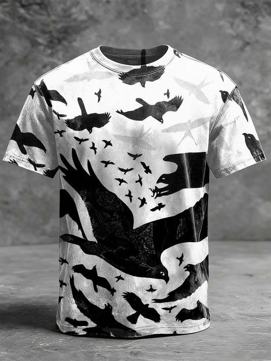 Silhouette of Crows Print Casual Short-Sleeve T-Shirt
