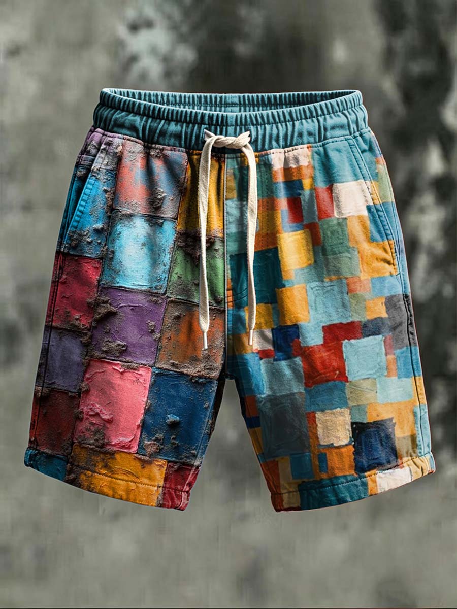 Colorful Patchwork Geometric Print Casual Shorts