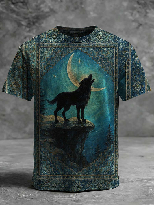 Moonlit Wolf Howl Printed Casual Short-Sleeve T-Shirt