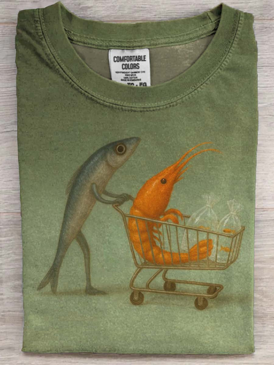 Fish and Shrimp Shopping - Printed Casual Short-Sleeve T-Shirt