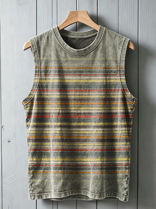 Retro Striped Print Casual Sleeveless Vest Top