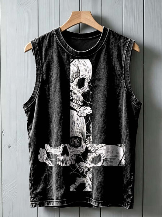Skull And Cross Print Casual Sleeveless Vest Top