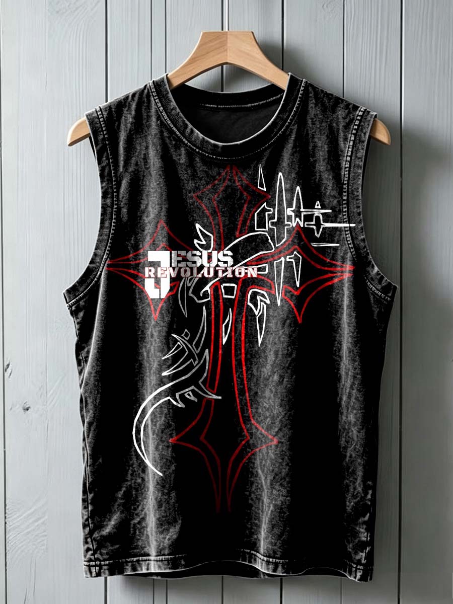 Jesus Revolutionary Cross Print Casual Sleeveless Vest Top