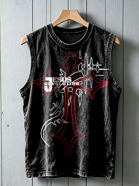 Jesus Revolutionary Cross Print Casual Sleeveless Vest Top